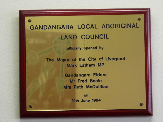 Gandangara Local Aboriginal Land Council office, Liverpool opening plaque